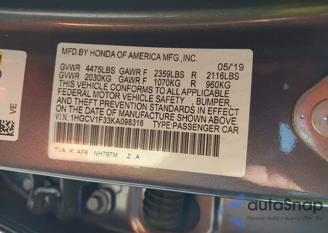 1HGCV1F33KA098316: 43184010