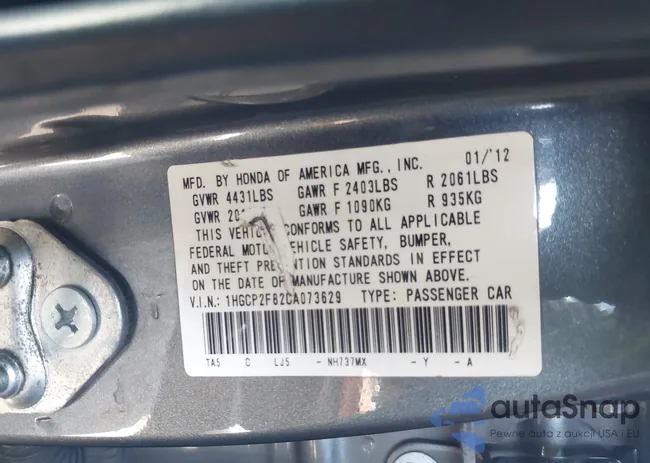 1HGCP2F82CA073629: 43184071