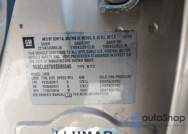 3GSCL537X8S689340: 43184511