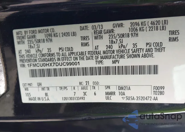 1FMCU0HX7DUC99001: 43183950