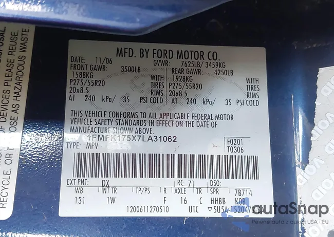 1FMFK175X7LA31062: 43183953