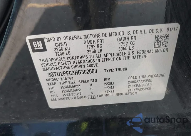 3GTU2PEC3HG302560: 43185073