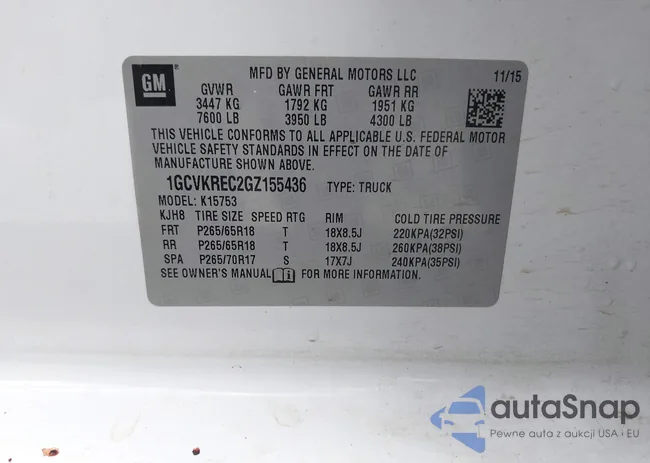 1GCVKREC2GZ155436: 43185120