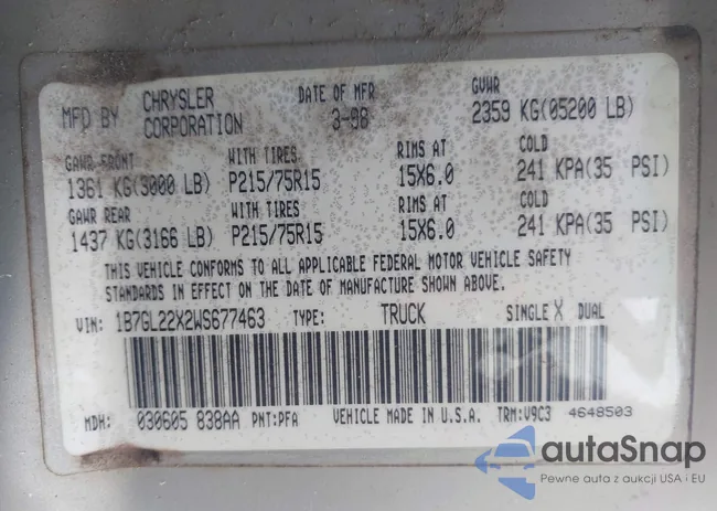 1B7GL22X2WS677463: 43185225