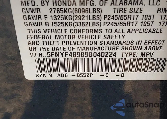 5FNYF48989B040224: 43185325