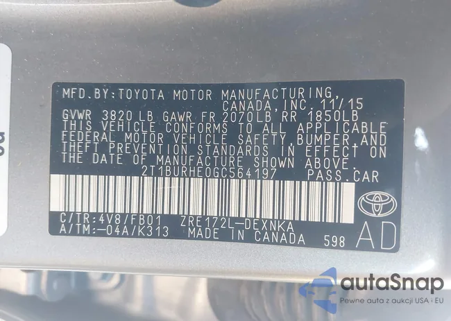 2T1BURHE0GC564197: 43185390