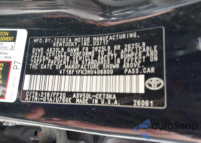 4T1BF1FK3HU406800: 43185439