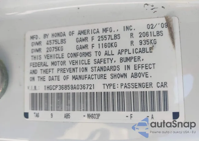 1HGCP36859A036721: 43185456