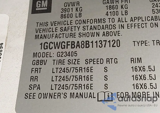 1GCWGFBA8B1137120: 43184684