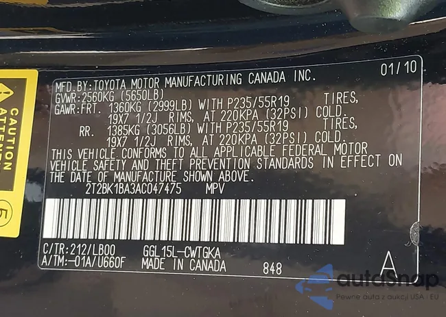 2T2BK1BA3AC047475: 43184881