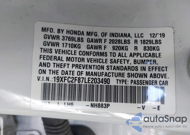 19XFC2F87LE203490: 43184974