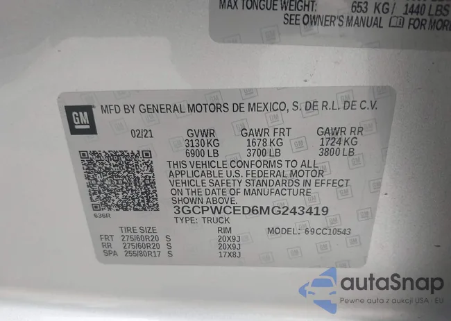 3GCPWCED6MG243419: 43186171