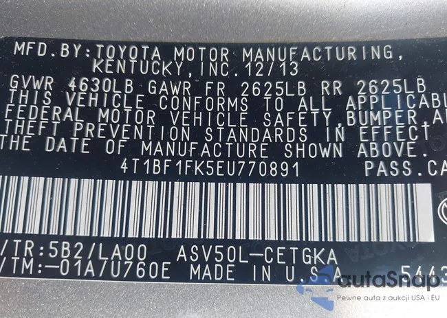 4T1BF1FK5EU770891: 43186522