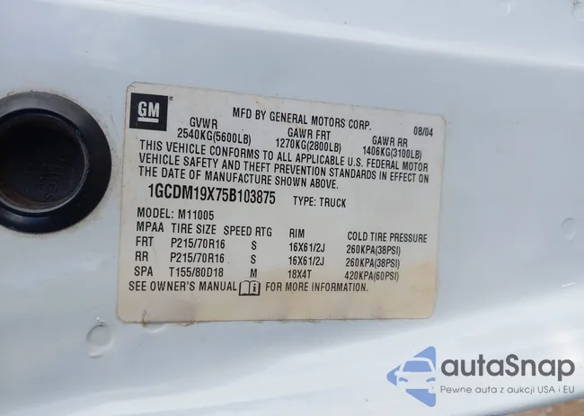 1GCDM19X75B103875: 43186568