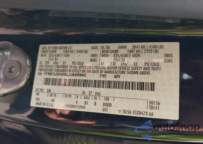 1FMCU9G60LUA69943: 43185661