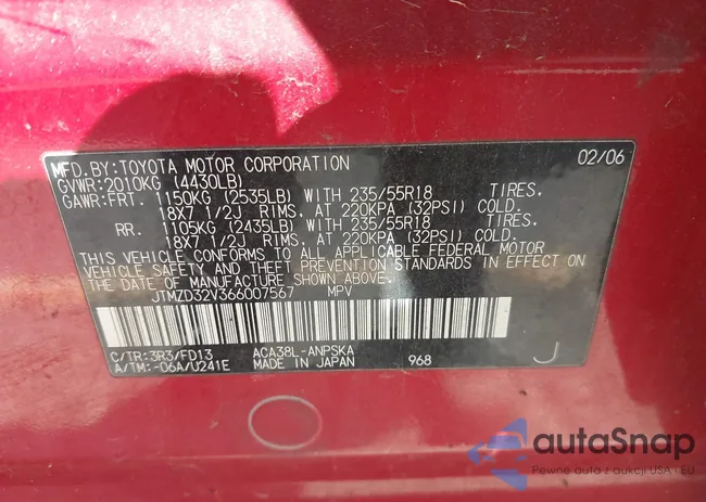 JTMZD32V366007567: 43185713