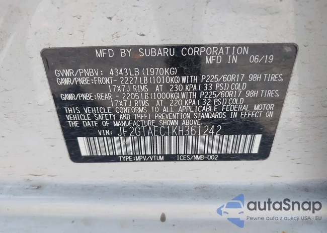 JF2GTAEC1KH361242: 43185723