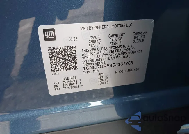 1GNERGRS8SJ181765: 43185820