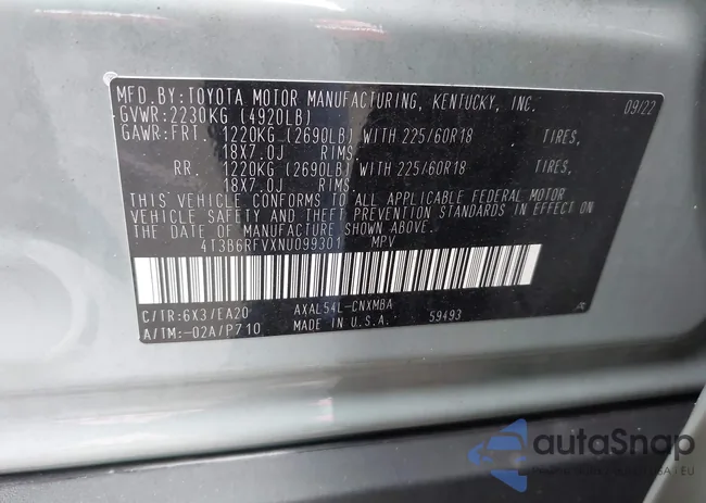 4T3B6RFVXNU099301: 43185844