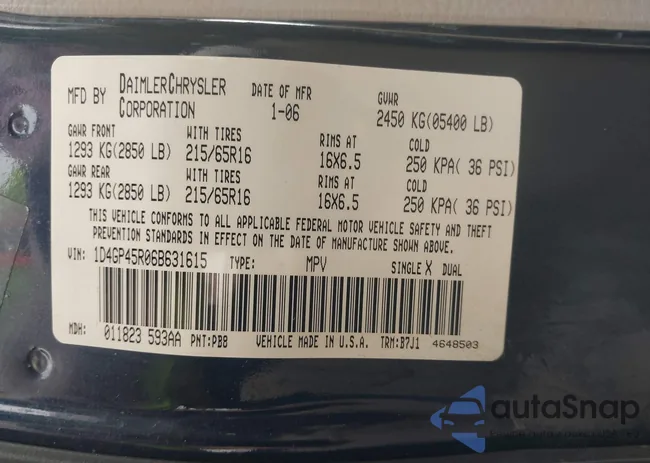 1D4GP45R06B631615: 43185914