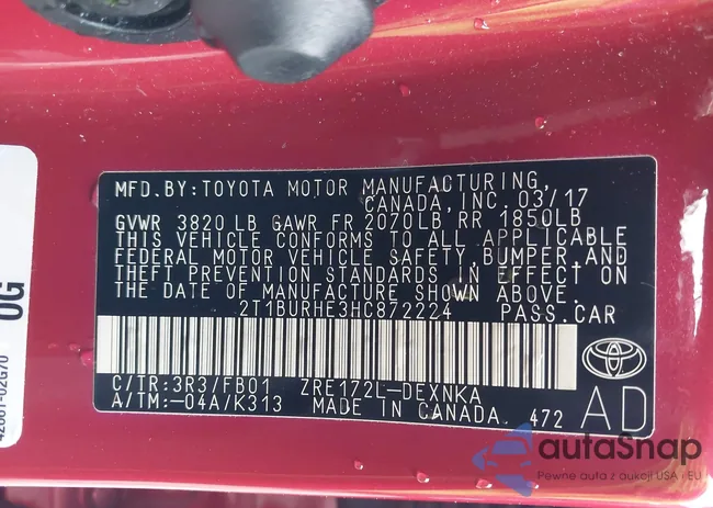 2T1BURHE3HC872224: 43185954