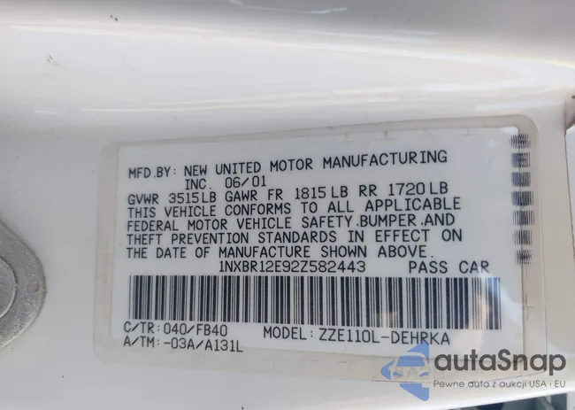 1NXBR12E92Z582443: 43185976