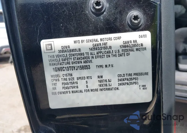 1GNEC13T0YJ158053: 43187003