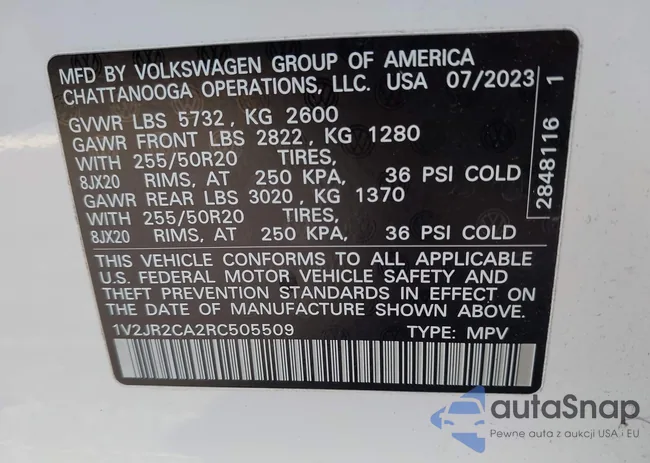 1V2JR2CA2RC505509: 43187022