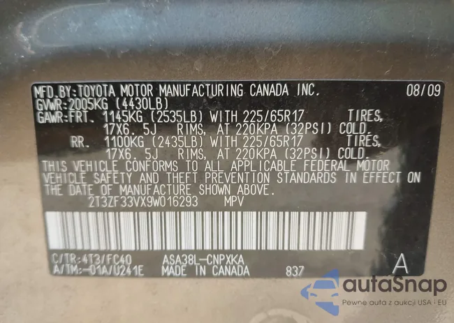 2T3ZF33VX9W016293: 43187069