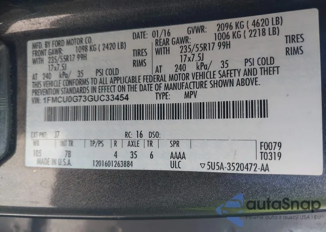 1FMCU0G73GUC33454: 43187084