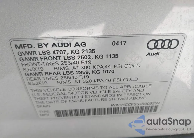 WA1HCCFS5JR003259: 43187091