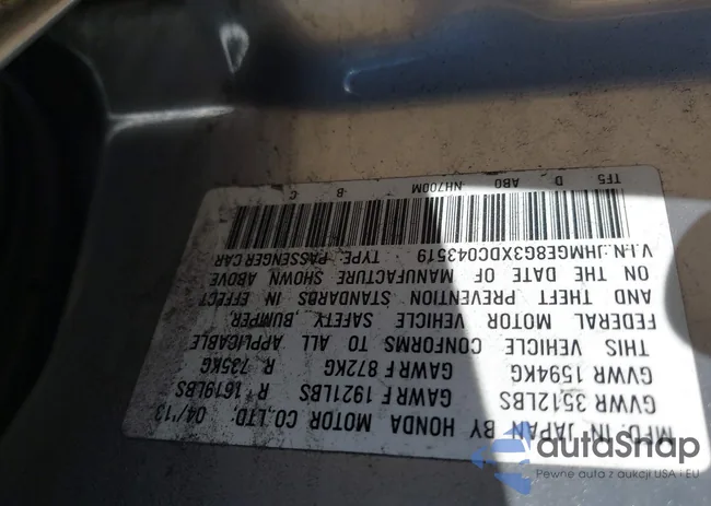 JHMGE8G3XDC043519: 43187103