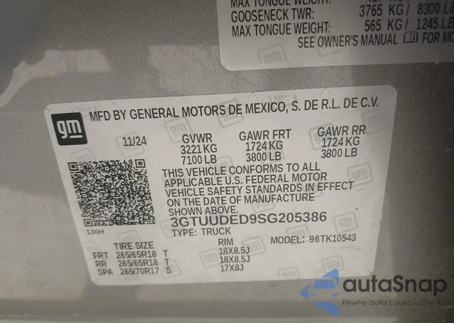 3GTUUDED9SG205386: 43187141