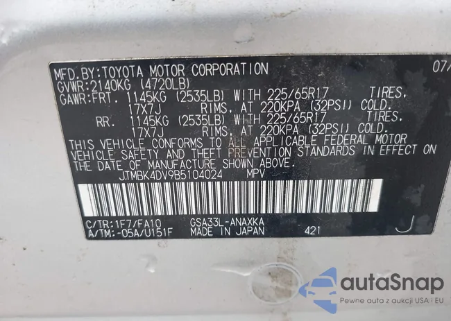 JTMBK4DV9B5104024: 43187149