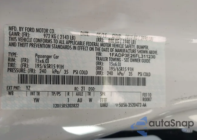 1FADP3E26FL311230: 43187159