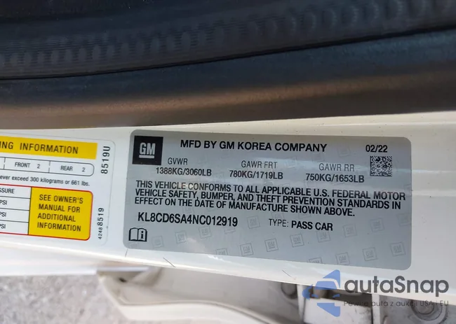 KL8CD6SA4NC012919: 43187160