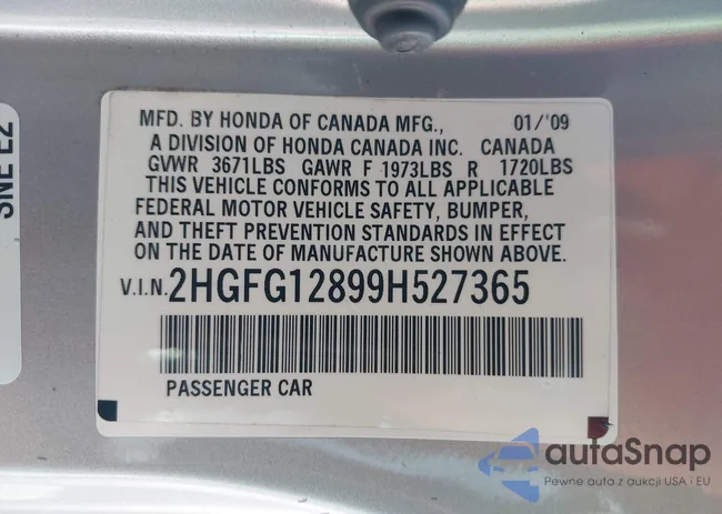 2HGFG12899H527365: 43187162