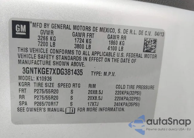 3GNTKGE7XDG381435: 43187171