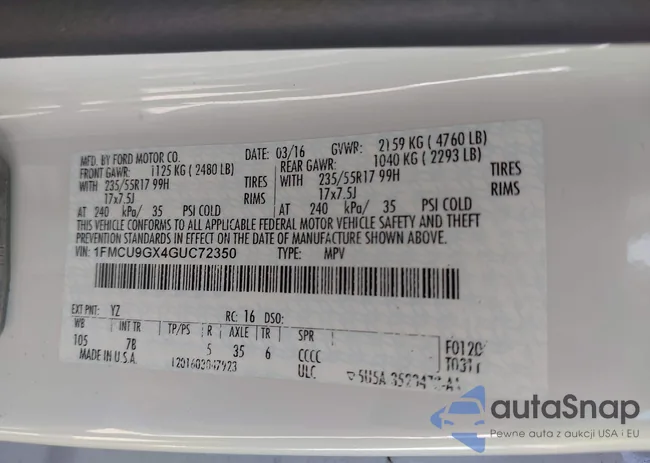 1FMCU9GX4GUC72350: 43187179