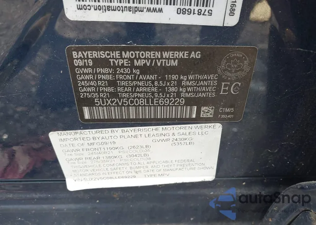 5UX2V5C08LLE69229: 43187223