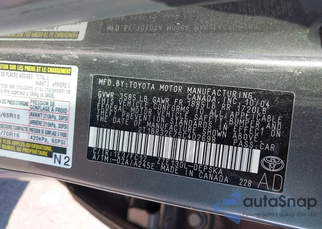 2T1BR32E75C402698: 43187269