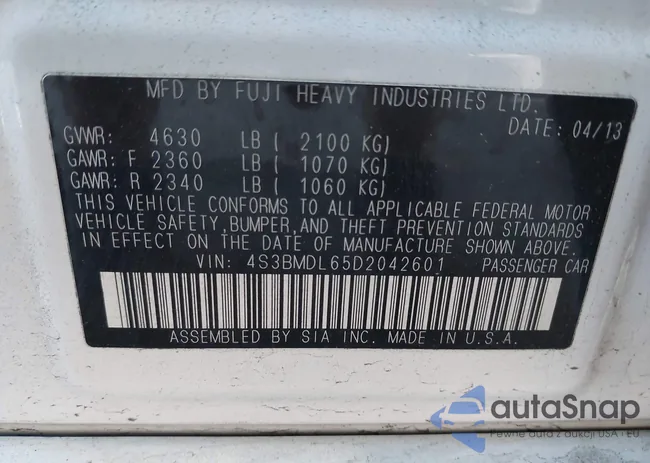 4S3BMDL65D2042601: 43187280