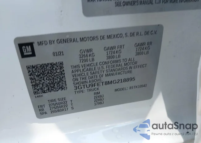 3GTU9FET8MG218895: 43187288