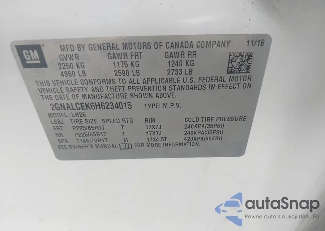 2GNALCEK6H6234015: 43187340