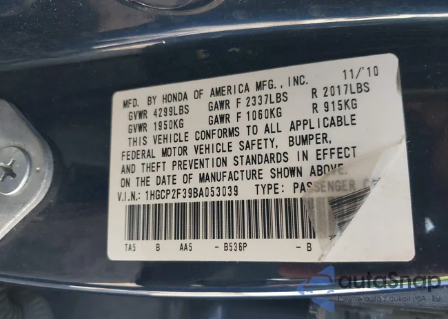 1HGCP2F39BA053039: 43187348