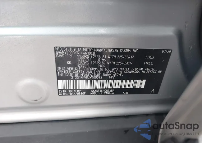 2T3G1RFV8LW100043: 43187444