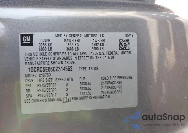 1GCRCSE06CZ314562: 43187475