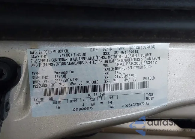 1FADP3K20JL262412: 43187485