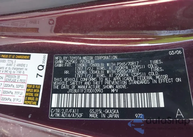 JTEBU11F270010993: 43187497