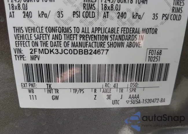 2FMDK3JC0DBB24677: 43187522